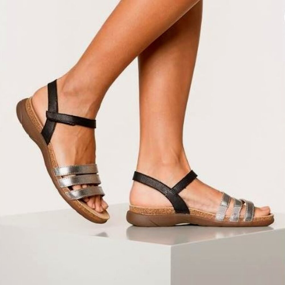 Josef Seibel Riley  Sandal Black and Pewter Metallic Women's Size 39 MSRP $130